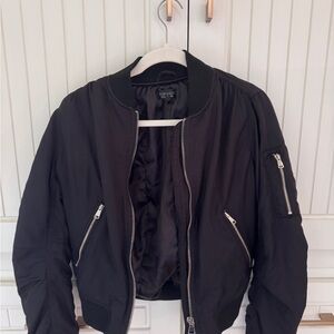 Topshop Black Bomber Jacket with Silver Zippers